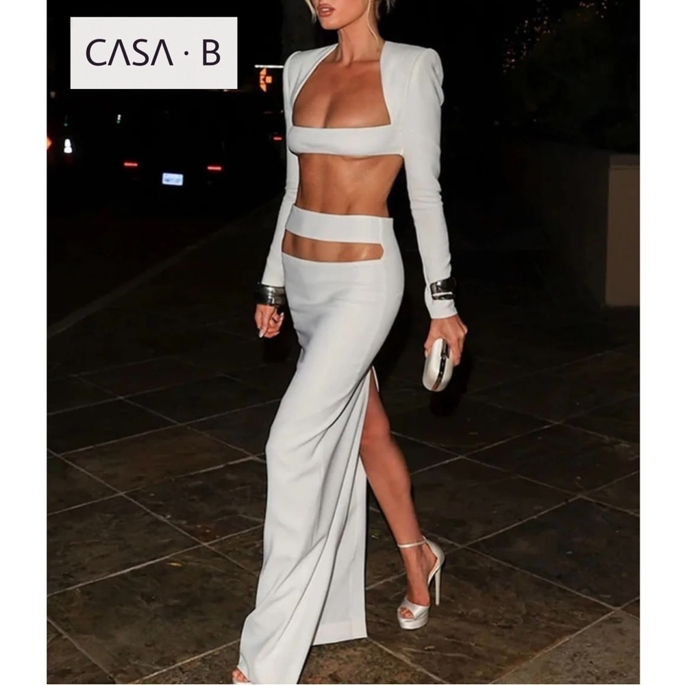 5⭐️CASA B |Blair Long Sleeve Cropped long sleeve and Cut-Out Skirt Bandage Dress